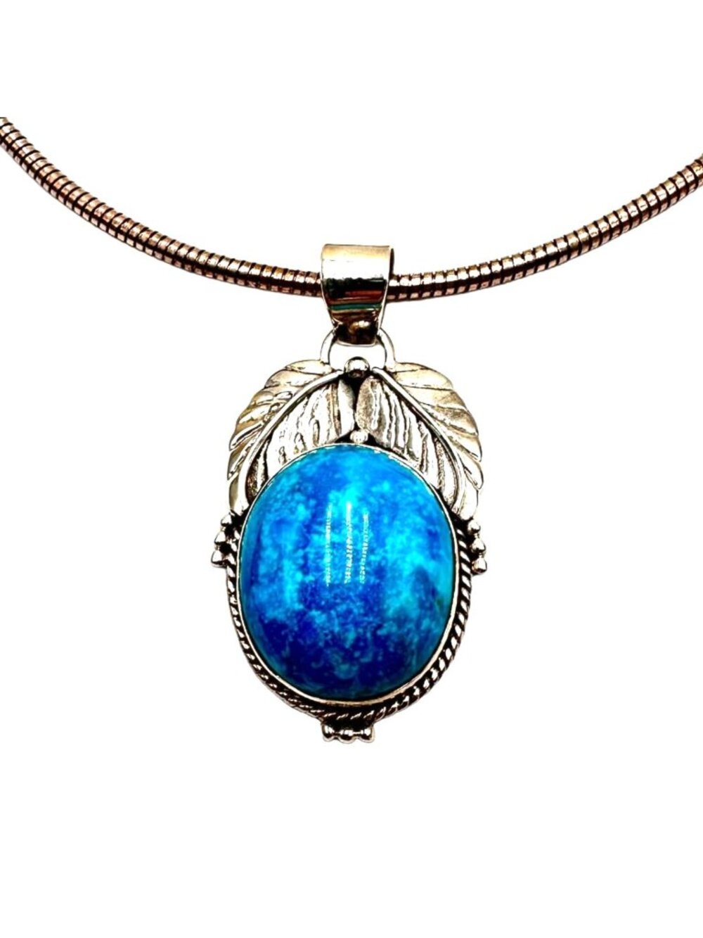 Bright Blue Apatite 925 Sterling Silver Pendant 18" Necklace 42 Grams